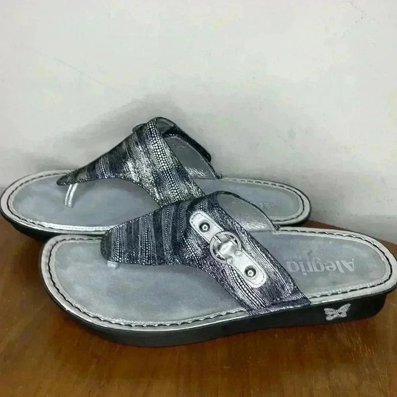 Alegria Vanessa Circulate Leather Sandals Silver Black Women's Size 38 US Sz 7 - Picture 3 of 10